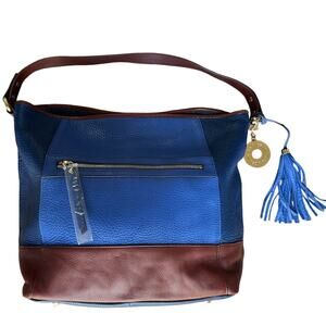 Isaac Mizrahi Blue and Brown Tote Bag